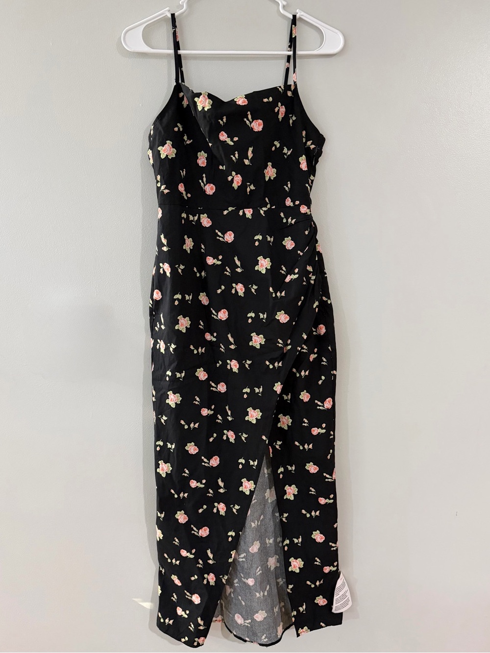 NWT ASOS Black Pink White Floral Cotton Slit Women's 2 Maxi Summer Dress Gown